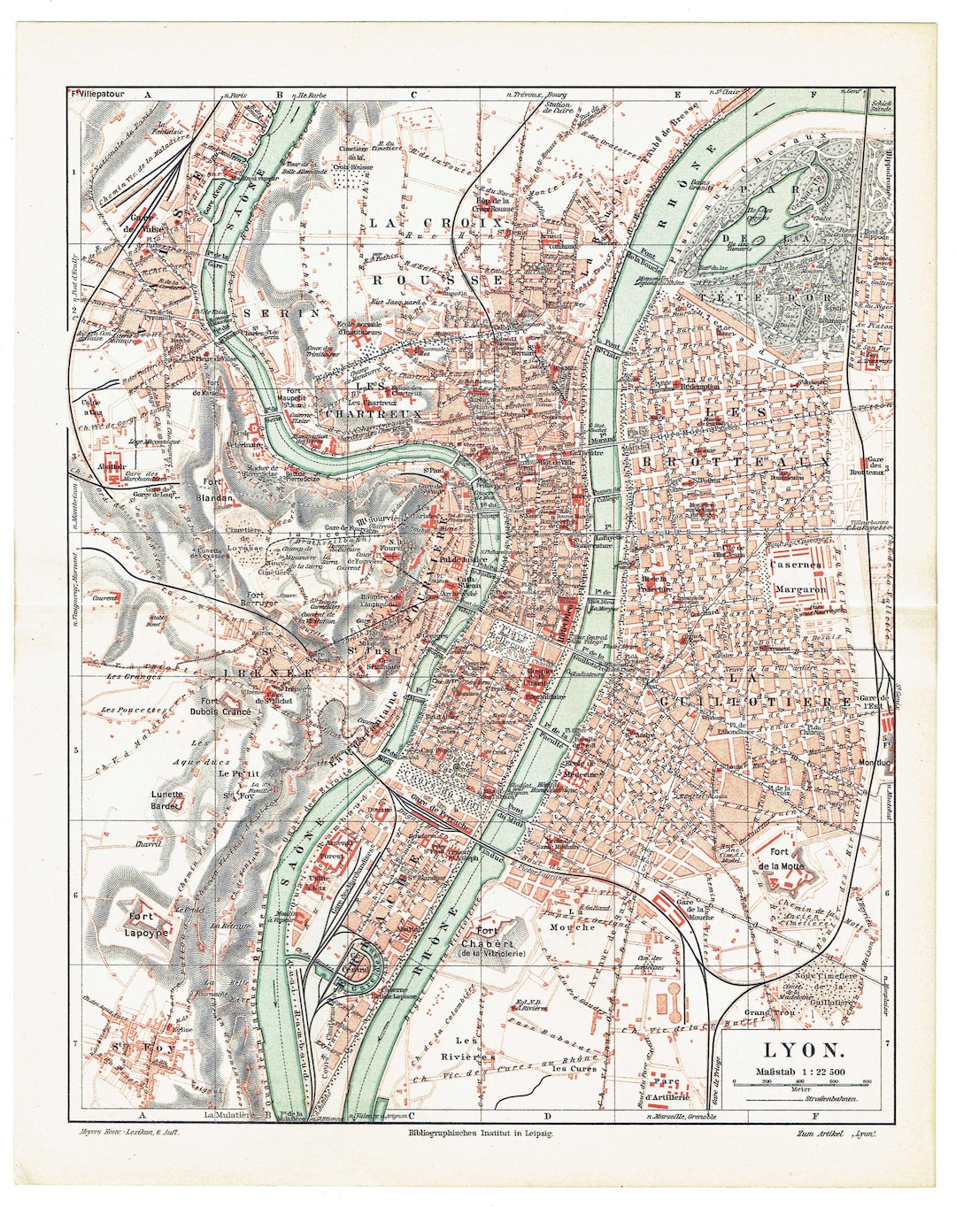 1903 Vintage Lyon City Map Lyon Antique Map France Map Poster Gift City ...
