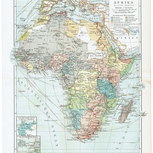 Carte ancienne de l'Afrique de 1903 - Carte politique antique de l'Afrique - Décoration murale - Cadeau idéal pour les amoureux de l'Afrique