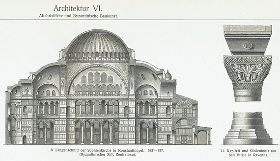 1897 BYZANTINE Paleo-christian Antique Print Architectural Wall