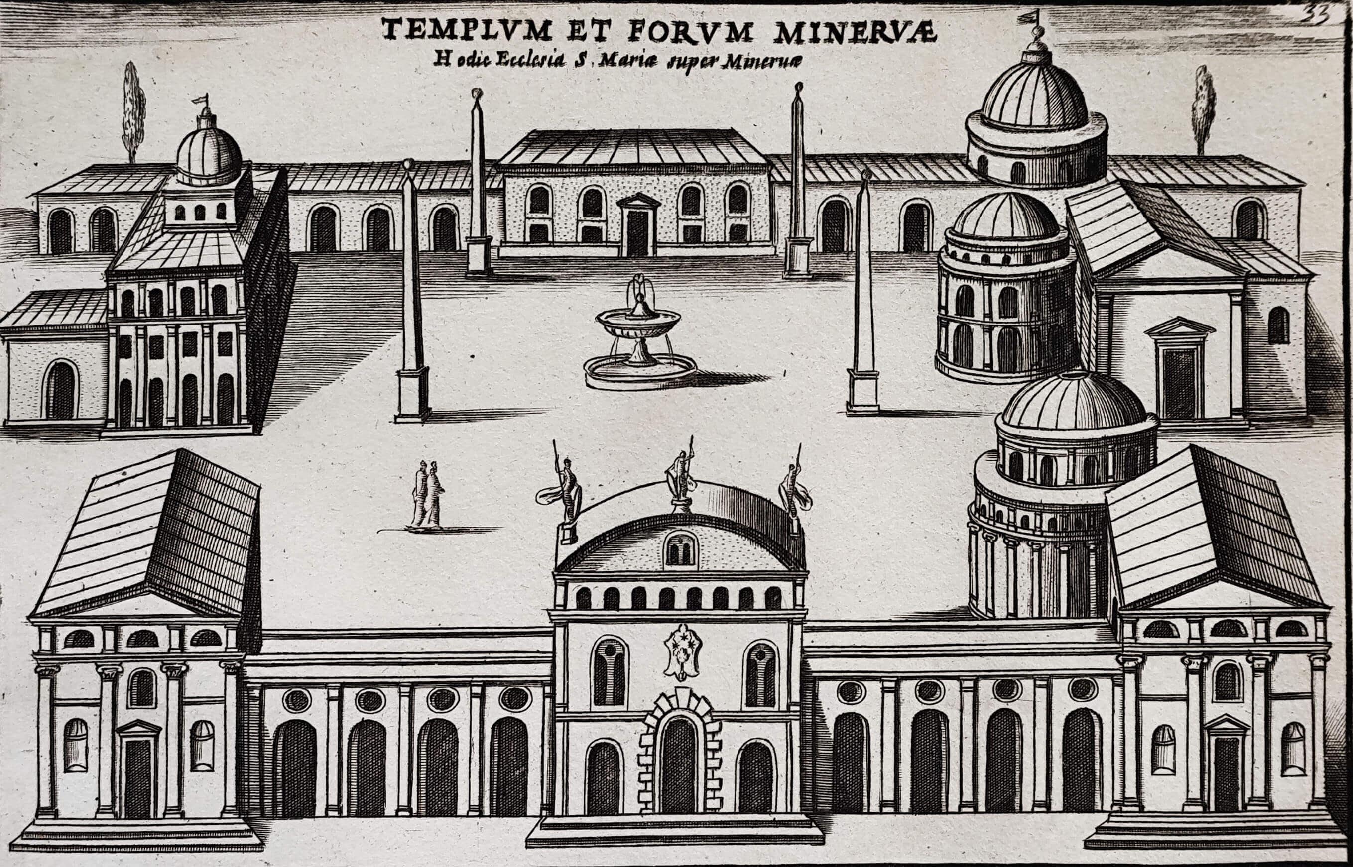 19世紀 ローマ建築 ミネルウァ神殿 アンティーク版画 1699年 オリジナル古代ローマ版画、アンティークローマ銅版画