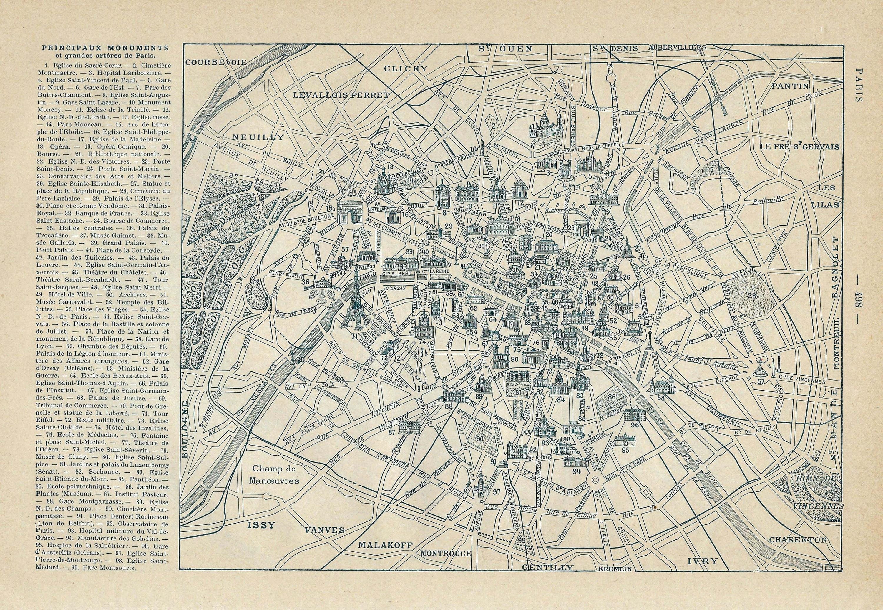 1922年ヴィンテージパリ市街地図ヴィンテージフランスパリ地図ラルース