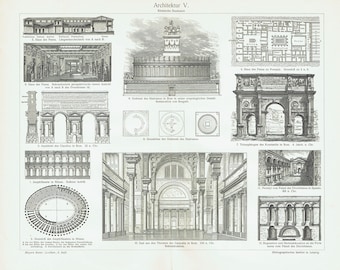 Impresión antigua de arquitectura de la antigua Roma de 1897, arte mural arquitectónico, obra de arte antigua romana, regalo de arquitecto, impresión arquitectónica, decoración del hogar