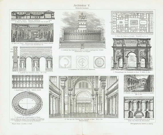 1897 Ancient ROME Architecture Antique Print Architectural
