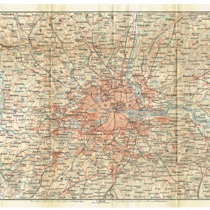 Antike LONDON-KARTE und Umgebung von 1897 – Middelsex, Essex, Surrey, Kent County, Buckingham, Taille, England, Großbritannien, UK