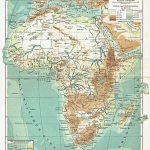 1903 Antique Map of AFRICA Vintage Africa Map Antique Physical African Map Wall Art Wanderlust Gift Home Decor Africa Lovers Gift
