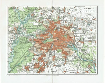 1903 BERLIN and Surroundings Map Antique Brandenburg Map Vintage Germany Wall Art Original Berlin Antique Map Berlin Gift Vintage German Map