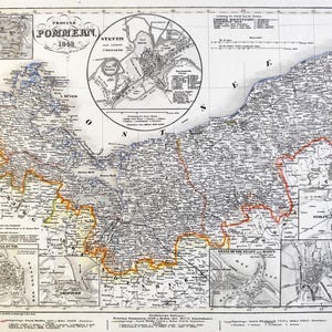 1849 DEUTSCHLAND Antike Landkarte von Pommern Original Antiker Druck Stettin Stettin Stralsund Pommern Vintage Karten Polen Stargard Plan
