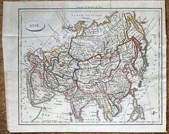 Originale antike Asienkarte von 1811, Wanddekoration, Vintage-Gravur des asiatischen Kontinents, historische Kartografie, Geschenk für Sammler