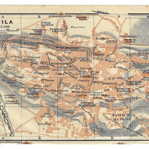 1913 SPAIN AVILA Antique MAP Vintage City Map Spanish City Street Map City Map Wallart Wanderlust Gift Idea Spain Map