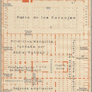 1908 MOSKEEK VAN CORDOBA Vintage plattegrond antieke reisgids afdrukken Wanderlust cadeau-idee Spaans interieur decor kerkkaart muurkunst