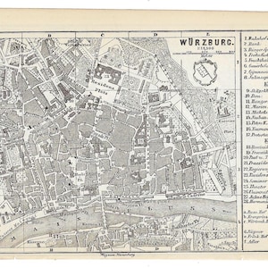 1883 Vintage WÜRZBURG Stadt Karte Deutsche Karte Antike Deutschland Wand Kunst Karte Fernweh Geschenk Idee Stadt Bayern Vintage Travel Guide Chart