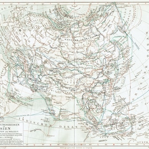 1903 Antique Map of ASIA Vintage Asia Travels Map Antique Asian Explorations Travels Map Wall Art Home Decor Asia Lovers Gift