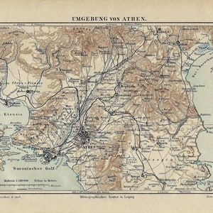 1903 Umgebung ATHEN Karte Antike Griechenland Karte Vintage Athen Geschenk Griechenland Karte Geschenk für die Athener Griechische Wandkunst