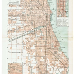 Plan de la ville de CHICAGO antique de 1903. Plan des rues de Chicago.  carte vintage de Chicago. Plan de la ville des Etats-Unis. Art mural plan de la ville. Carte vieille de 122 ans