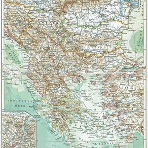 1903 Antike Karte von BALKAN Vintage Druck Rumänien Bulgarien Serbien Grecia Bosnien Istemmenenten Kroatische Seeseite Antik Karte Wand Kunst Fernweh Geschenk