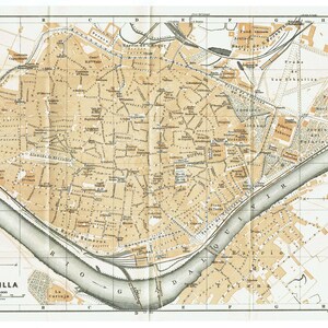 1913 SIVIGLIA, Siviglia, Spagna antica MAPPA della città. Stampa di guida turistica d'epoca. Idea regalo Wanderlust. Mappa della città spagnola. Mappa della città wallart