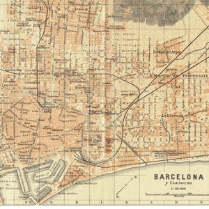 1913 BARCELLONA, Spagna antica MAPPA della città. Stampa di guida turistica vintage. Idea regalo Wanderlust. Mappa della città spagnola. Mappa della città wallart