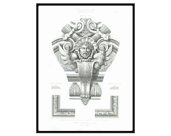 1862 Antique French Architectural Print Original Steel Engraving Architecture Wall Art French Baroque Print Apollo Gallery at The Louvre