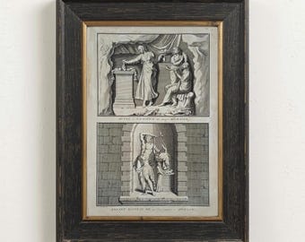 1743 Antique Roman Print 18th Century Original Engraving Ancient Rome Wall Art Apollo and Sacrificial Altar Religious Decor