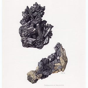 1968 STEFANIT- och ARGENTIT-tryck, mineralväggkonst, mineralogidekor, ädelstenar, vintage hällristningar, geologgåva
