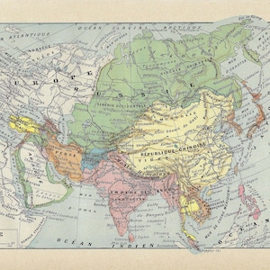 Mapa antiguo de Asia de 1922, ilustración antigua, globo terráqueo del continente asiático, arte mural para oficina, estudio, biblioteca o aula, exhibición de geografía en la pared