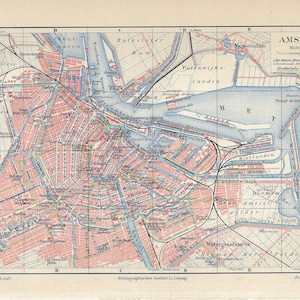 Plan d'AMSTERDAM de 1903. Plan de la ville antique. plan de la ville vintage. Plan de la ville du 19e siècle. Art mural plan de la ville. Carte des Pays-Bas. Impression 122 ans