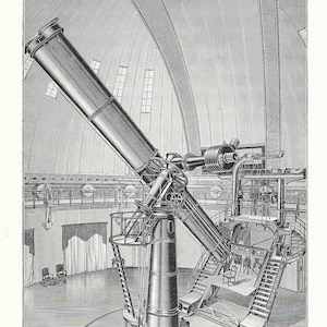 1903 Antique print of an ASTRONOMICAL TELESCOPE. Vintage Astronomy print. Observatory. Optics. Optical Apparates. Astronomer gift