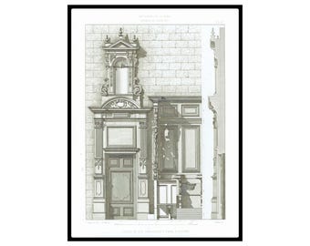 1862 French Architecture Print Antique Architectural Wall Art Original Etching Vintage French Baroque Print St. Peter Church in Toulouse
