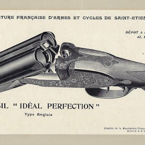 1907 Shotgun Print Hunting Double-Barreled Shotgun Vintage Hunting Lithograph Hunter Wall Art Print Ideal Gift