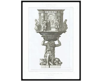 1862 French Architecture Print Antique Steel Engraving Original Architectural Wall Art Antique French Baroque Print Era of Louis XIV