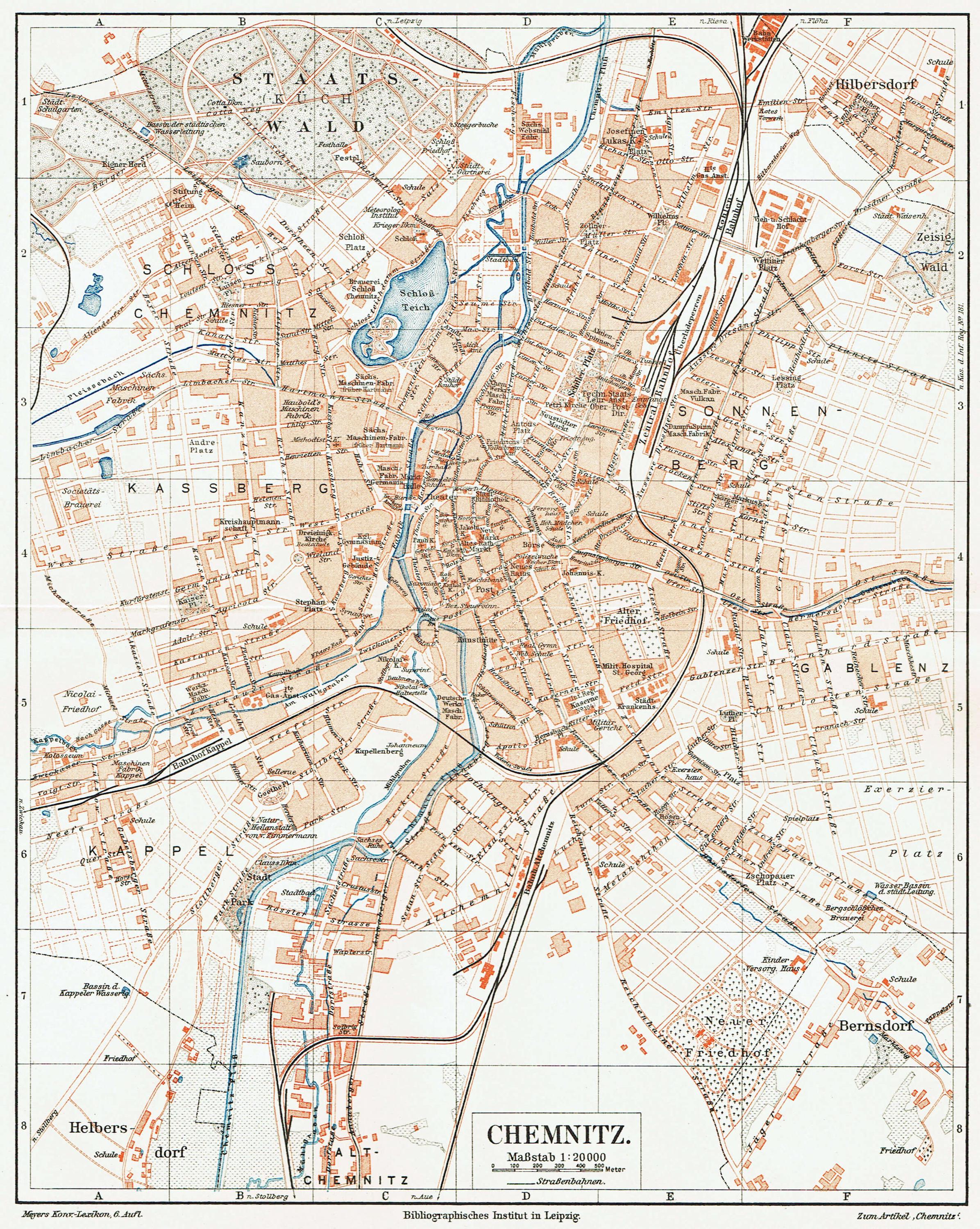 1903年 ケムニッツ ヴィンテージ市街地図 アンティーク ドイツ都市計画