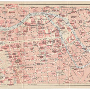 1914 BERLINO Centro storico Antica mappa della città Mappa tedesca d'epoca Germania Arte murale Mappa originale Wanderlust Idea regalo Guida turistica d'epoca