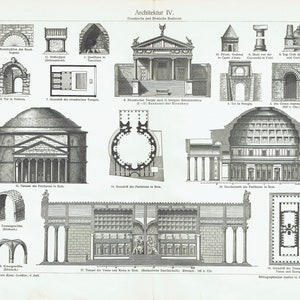 1897 Etruscan and Roman ARCHITECTURE Antique Print Architectural Wall Art Architect Gift Idea Ancient Rome Print Home Decor Temple of Venus