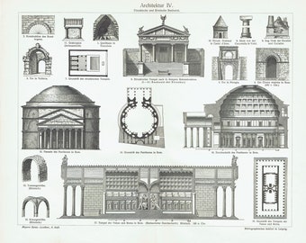 1897 Etruscan and Roman ARCHITECTURE Antique Print Architectural Wall Art Architect Gift Idea Ancient Rome Print Home Decor Temple of Venus