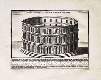 1699  ANCIENT ROME antique print. Original Copperplate engraving. Roman Amphitheater print. 17th century. 325 Years old print