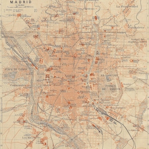 1908 Spanien Madrid Antike Stadt Karte Original Vintage Straßen Karte Madrid Wohnkultur Spanische Stadt Stadt Karte Dekor Fernweh Geschenk