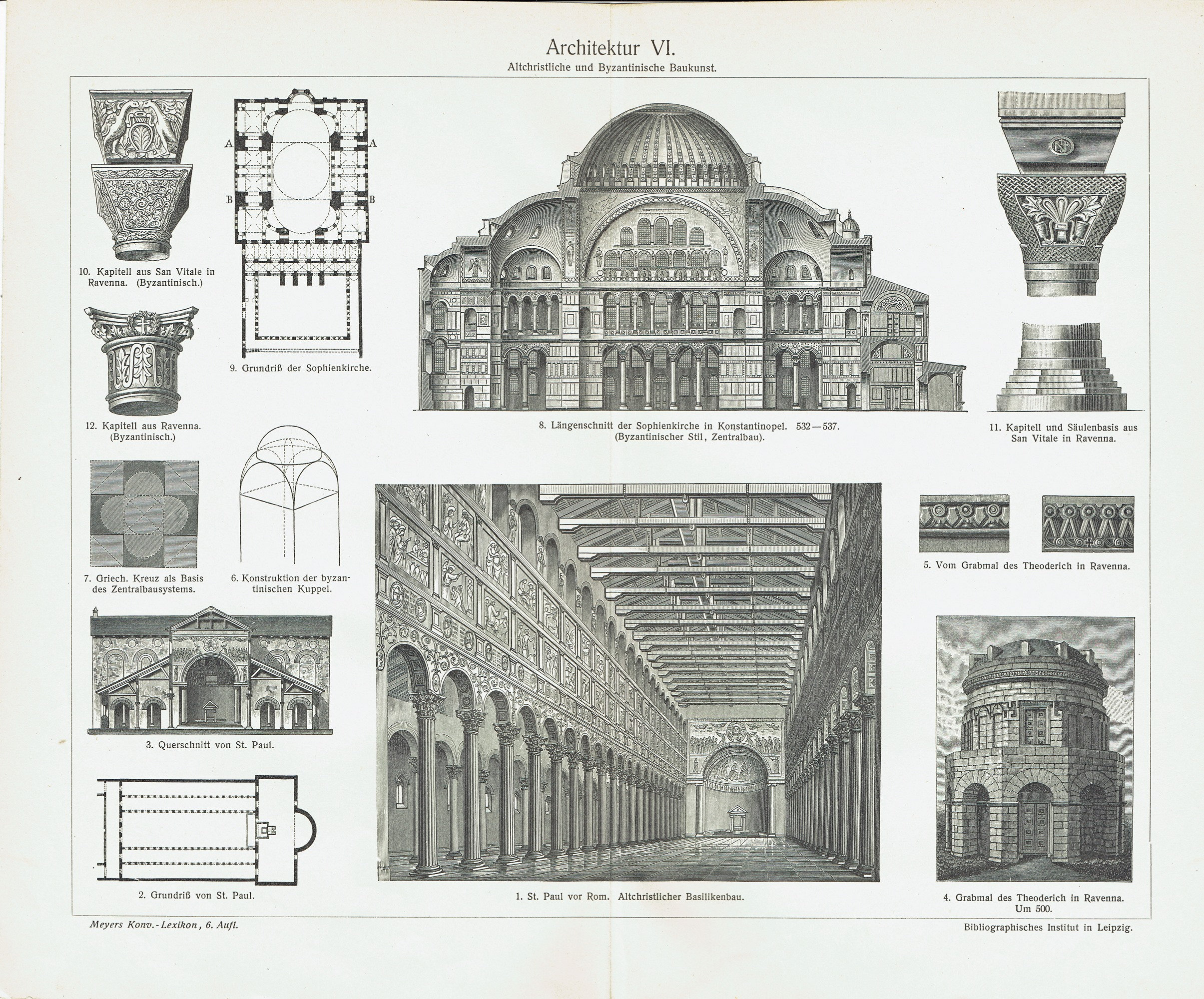 1897 BYZANTINE Paleo-christian Antique Print Architectural Wall