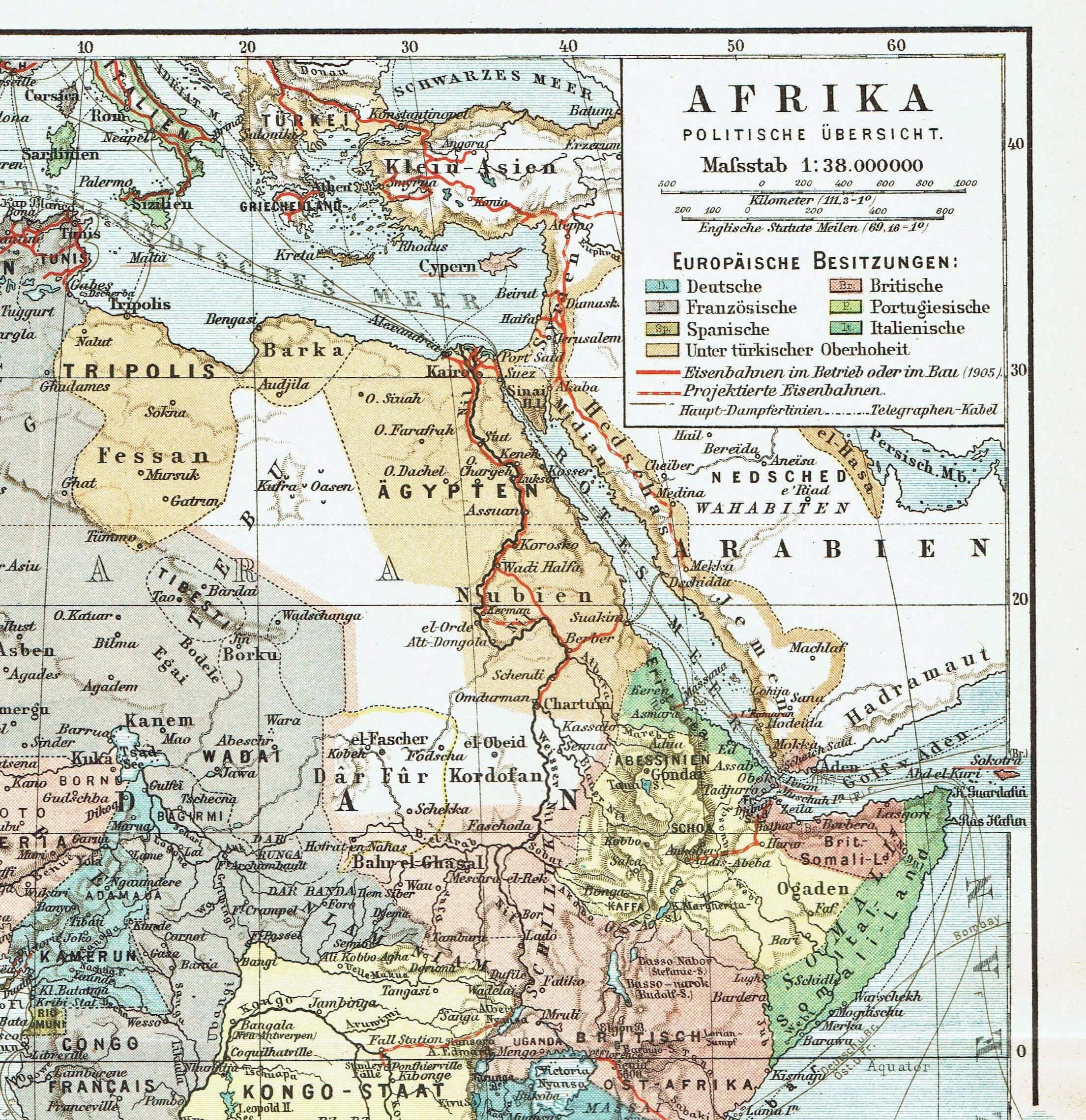 1903 Antique Map of AFRICA Vintage Africa Map Antique Political