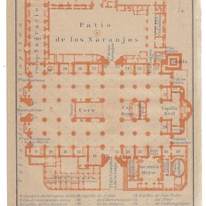 1908 CATTEDRALE DI SIVIGLIA Stampa Spagna Antica Chiesa Mappa Vintage Guida di viaggio Stampa Wanderlust Idea regalo Chiesa spagnola Piano Mappa della città wallart