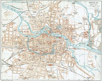 1903 WROCLAW City Map Poland Antique Map Vintage Street Map Old Town Print City Map Wall Art Wanderlust Gift 122 Years Old City Map