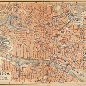 1897 - ancien plan de la ville de Glasgow, carte vintage des rues de Glasgow, carte de l'Écosse, impression de Glasgow, idée cadeau Wanderlust, art mural de Glasgow