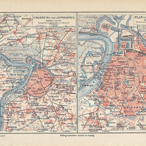 1903 Stadsplan ANTWERPEN en omgeving. Antieke stadsplattegrond. Vintage stadsplattegrond. 19e-eeuwse stadsplattegrond. Muurkunst met stadsplattegrond. 121 jaar oude kaart
