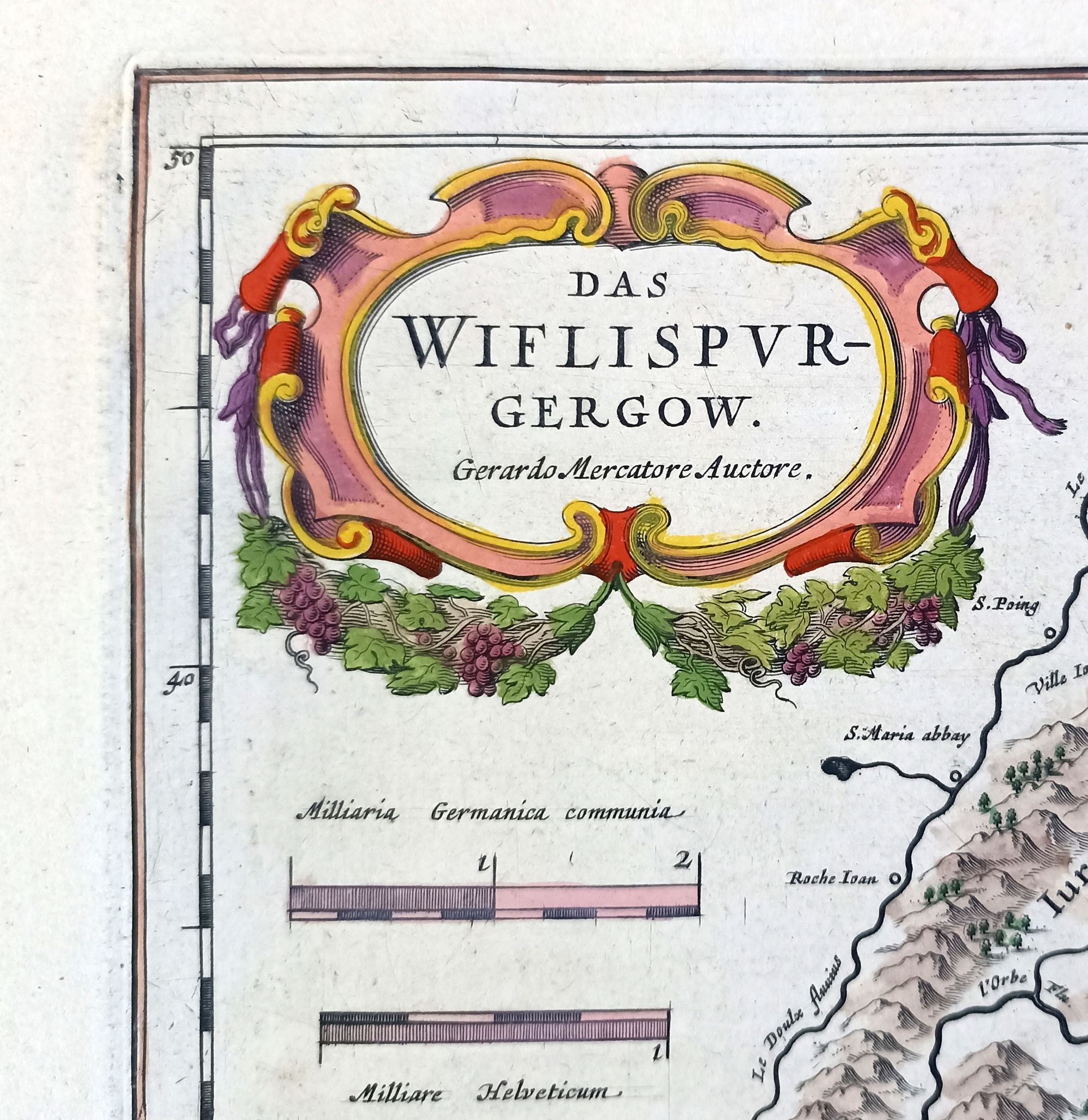 1635 - Antique Map of Switzerland WIFLISPURGERGOW Large Map 17th Century Print Hand Colored Map Theatrum Orbis Terrarum Blaeu. 389 Years old