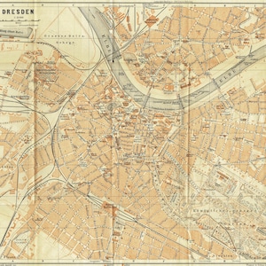 1904 Vintage Landkarte DRESDEN Deutscher Stadtplan Deutschland Wandkunst Antike Dresden Straßenkarte Wanderlust Geschenk Vintage Reiseführer Deutsche Karte