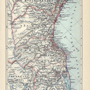 1903 ヴィンテージ 南ブラジル地図。アンティーク ブラジル地図。ヴィンテージ ブラジル地図。南アメリカ地図。122 年前の地図