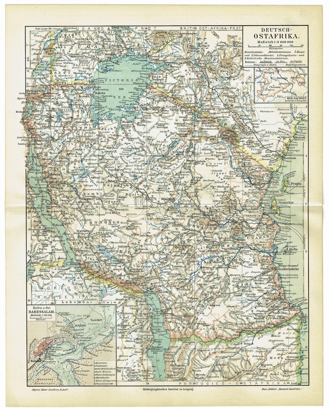 1903 Vintage German East Africa Map, Antique Tanzania and Rwanda Art ...