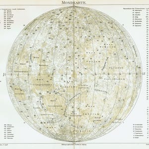 1903 antieke hemelkaart van de MAAN vintage astronomie print maankraters vintage maan poster meer dan 120 jaar oude print