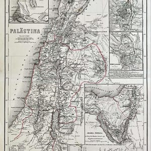 1865 Antique Palestine Map Ancient Jerusalem Maps Vintage Palestine Map Twelve Israel Tribes Map