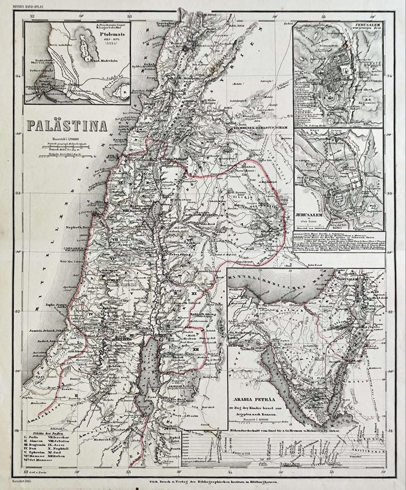1865 Antique Palestine Map Ancient Jerusalem Map Vintage Palestine Map ...