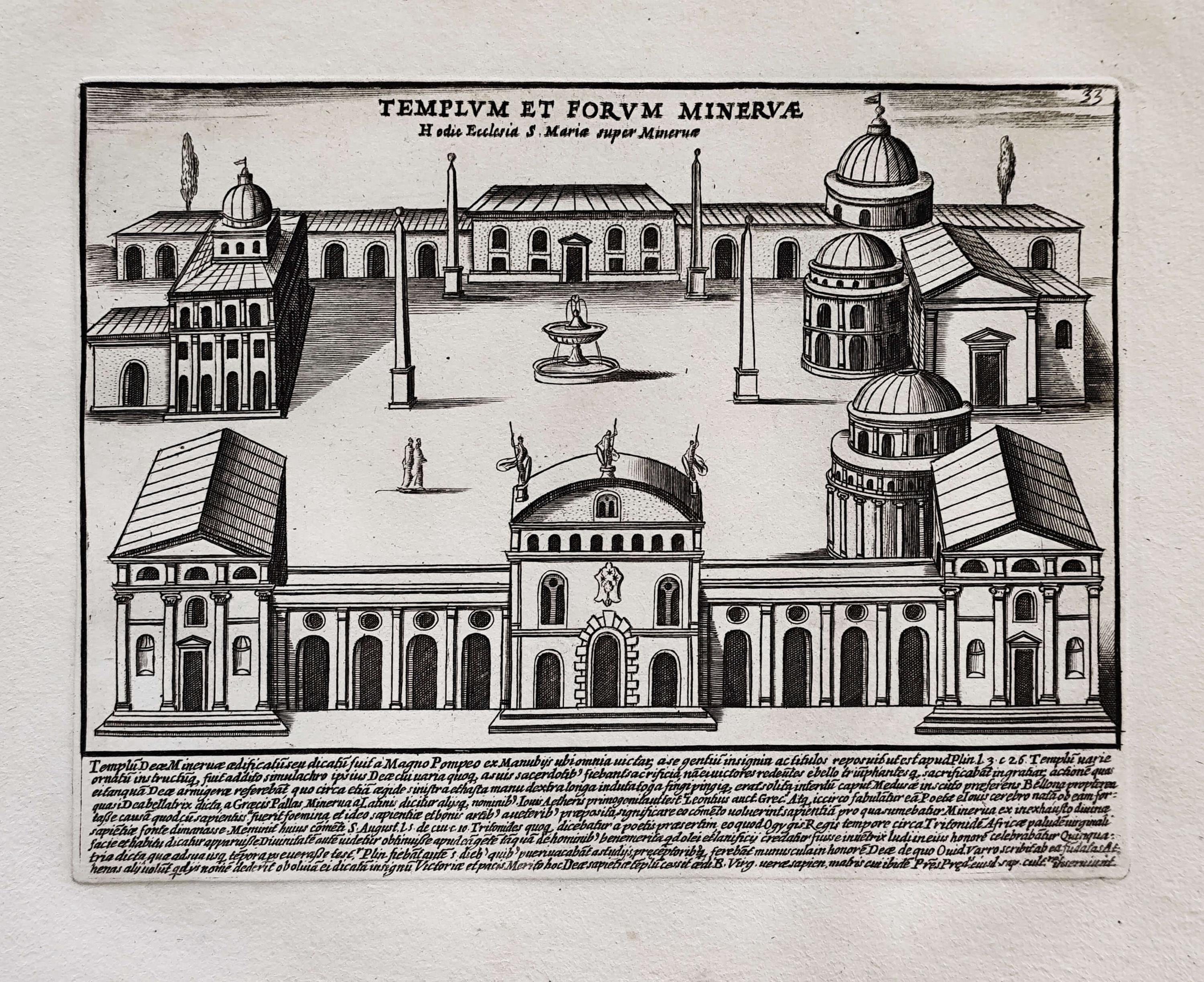 19世紀 ローマ建築 ミネルウァ神殿 アンティーク版画 1699年 オリジナル古代ローマ版画、アンティークローマ銅版画